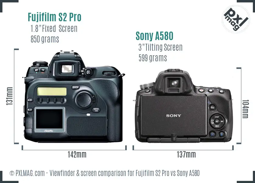 Fujifilm S2 Pro vs Sony A580 Screen and Viewfinder comparison