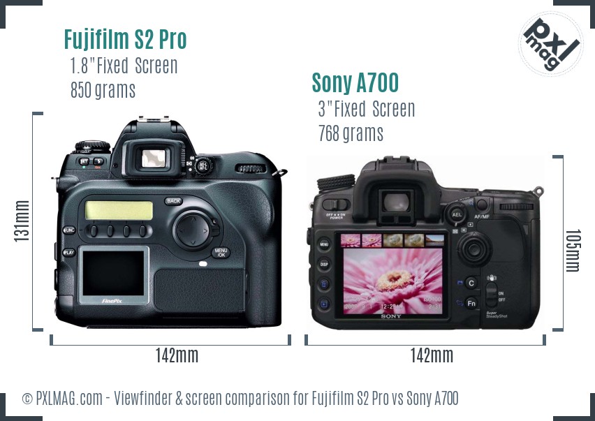 Fujifilm S2 Pro vs Sony A700 Screen and Viewfinder comparison