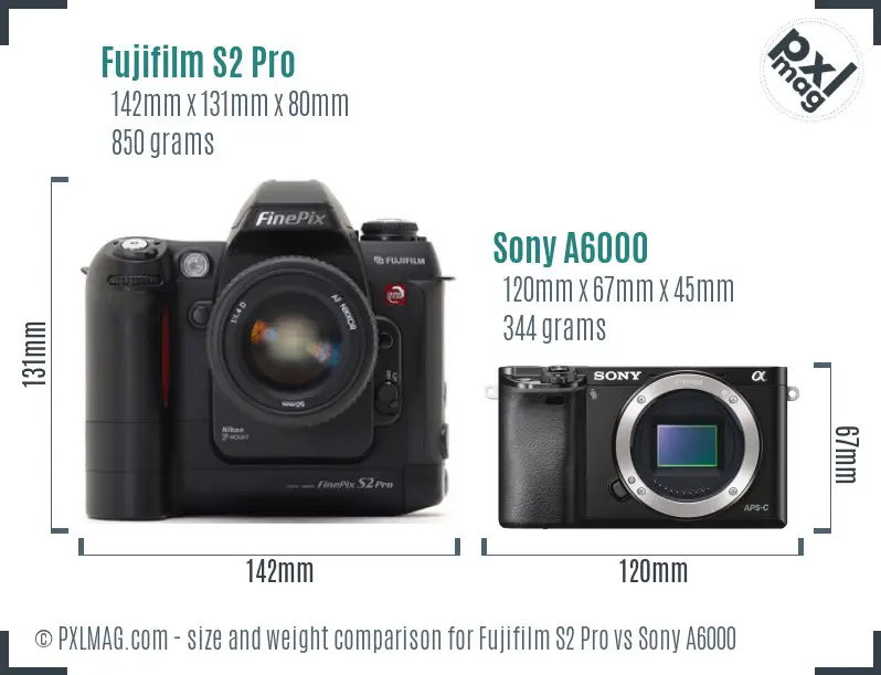 Fujifilm S2 Pro vs Sony A6000 size comparison Fujifilm S2 Pro vs Sony A6000 size comparison