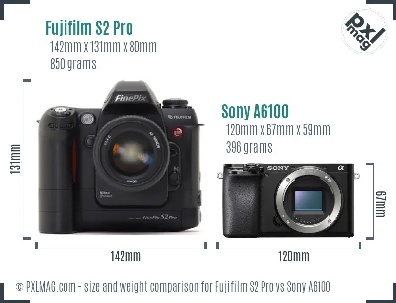 Fujifilm S2 Pro vs Sony A6100 size comparison Fujifilm S2 Pro vs Sony A6100 size comparison