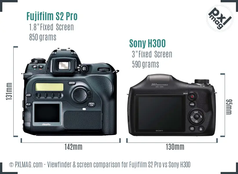 Fujifilm S2 Pro vs Sony H300 Screen and Viewfinder comparison