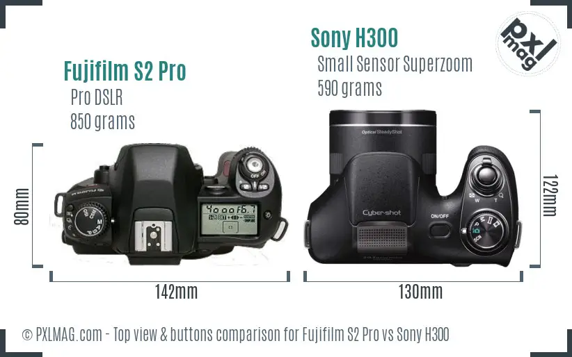 Fujifilm S2 Pro vs Sony H300 top view buttons comparison