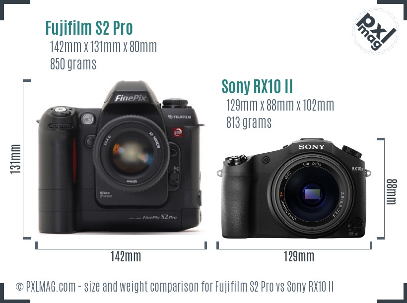 Fujifilm S2 Pro vs Sony RX10 II size comparison