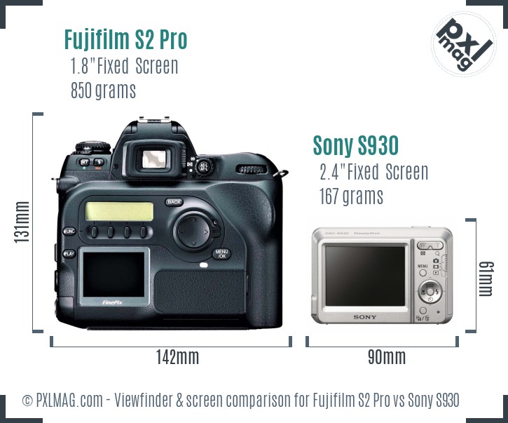 Fujifilm S2 Pro vs Sony S930 Screen and Viewfinder comparison