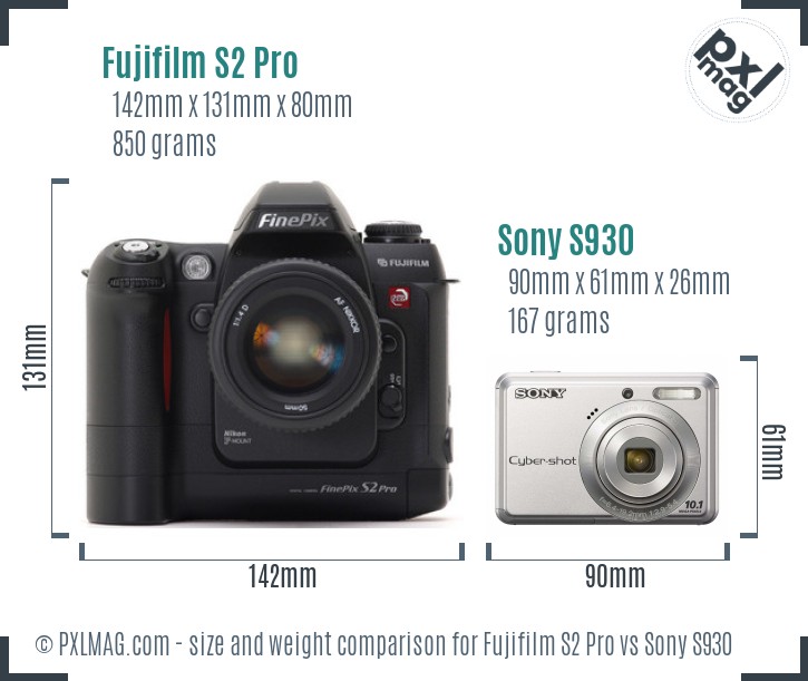 Fujifilm S2 Pro vs Sony S930 size comparison