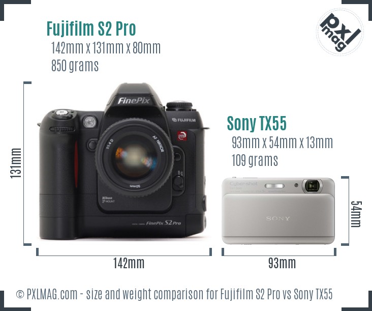 Fujifilm S2 Pro vs Sony TX55 size comparison