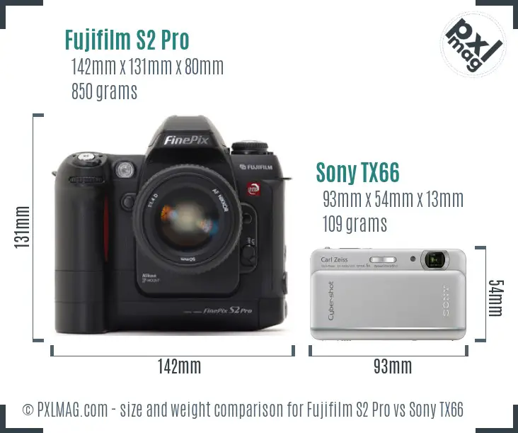 Fujifilm S2 Pro vs Sony TX66 size comparison Fujifilm S2 Pro vs Sony TX66 size comparison