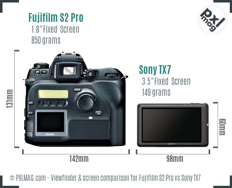 Fujifilm S2 Pro vs Sony TX7 Screen and Viewfinder comparison