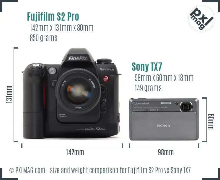 Fujifilm S2 Pro vs Sony TX7 size comparison