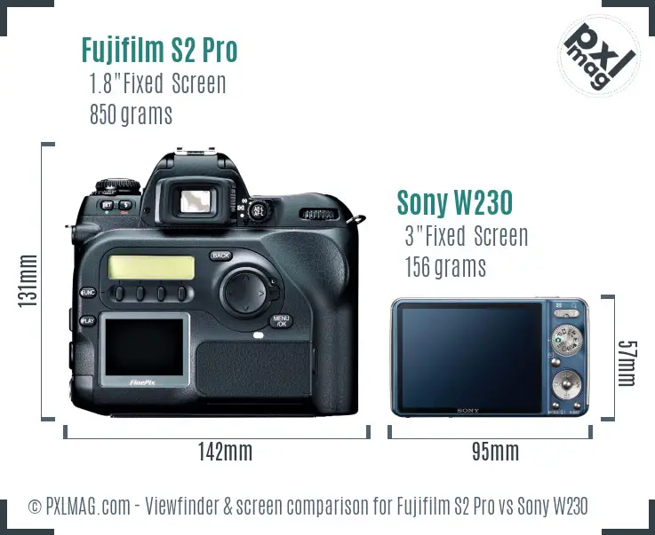 Fujifilm S2 Pro vs Sony W230 Screen and Viewfinder comparison