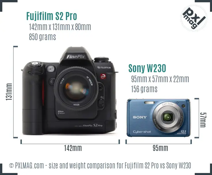 Fujifilm S2 Pro vs Sony W230 size comparison