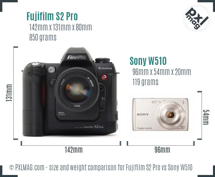 Fujifilm S2 Pro vs Sony W510 size comparison