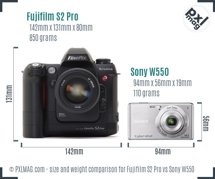 Fujifilm S2 Pro vs Sony W550 size comparison
