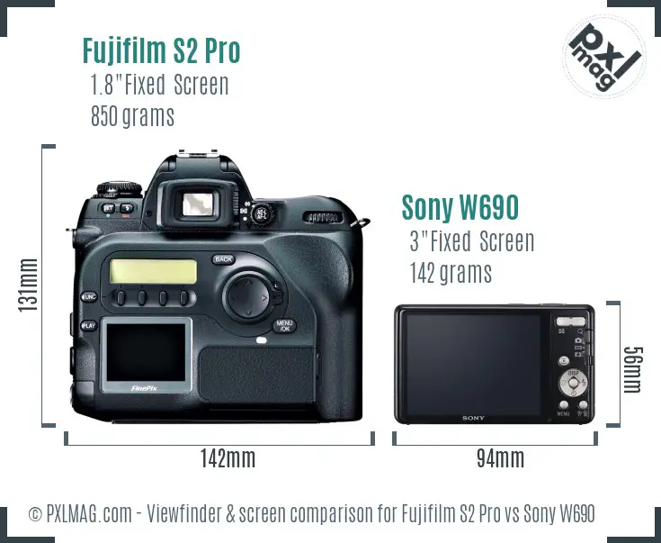 Fujifilm S2 Pro vs Sony W690 Screen and Viewfinder comparison