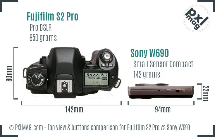 Fujifilm S2 Pro vs Sony W690 top view buttons comparison