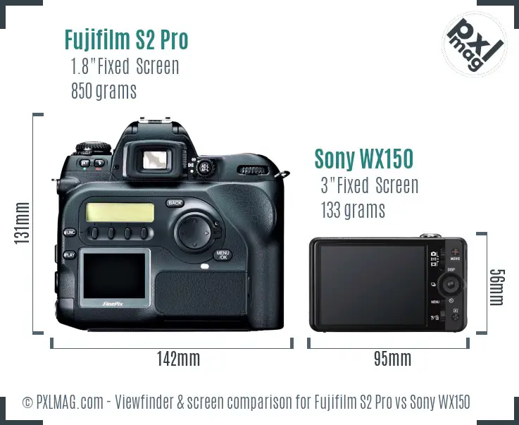 Fujifilm S2 Pro vs Sony WX150 Screen and Viewfinder comparison