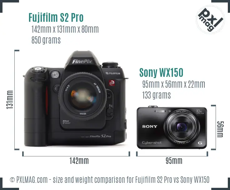 Fujifilm S2 Pro vs Sony WX150 size comparison