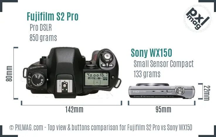 Fujifilm S2 Pro vs Sony WX150 top view buttons comparison