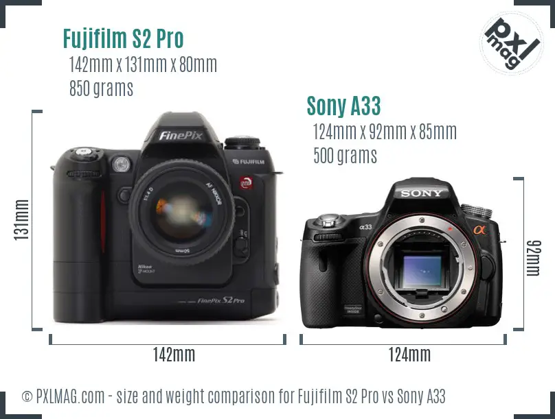 Fujifilm S2 Pro vs Sony A33 size comparison