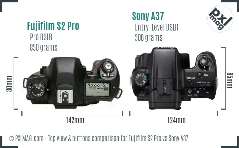 Fujifilm S2 Pro vs Sony A37 top view buttons comparison Fujifilm S2 Pro vs Sony A37 top view buttons comparison
