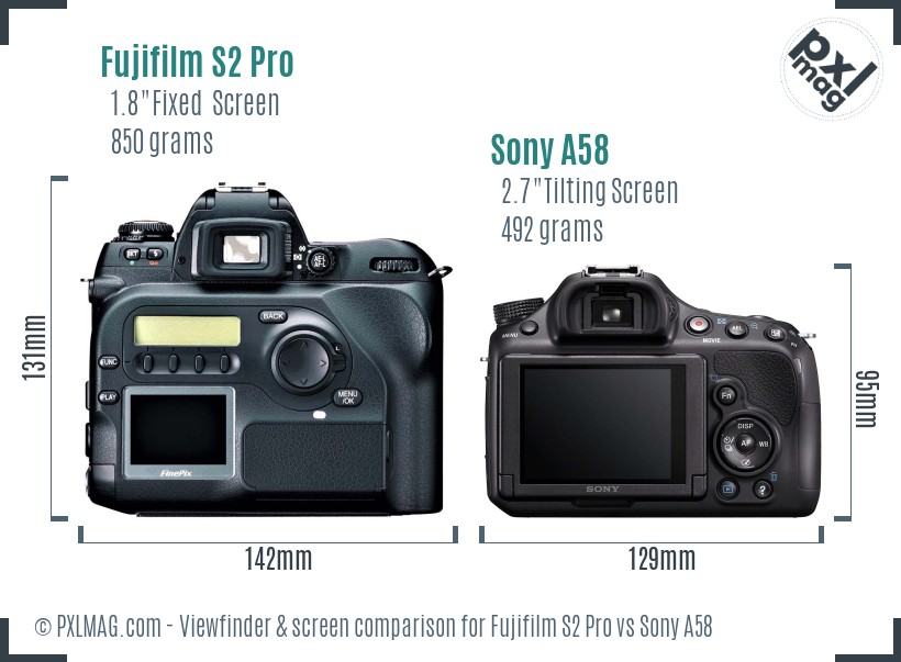 Fujifilm S2 Pro vs Sony A58 Screen and Viewfinder comparison