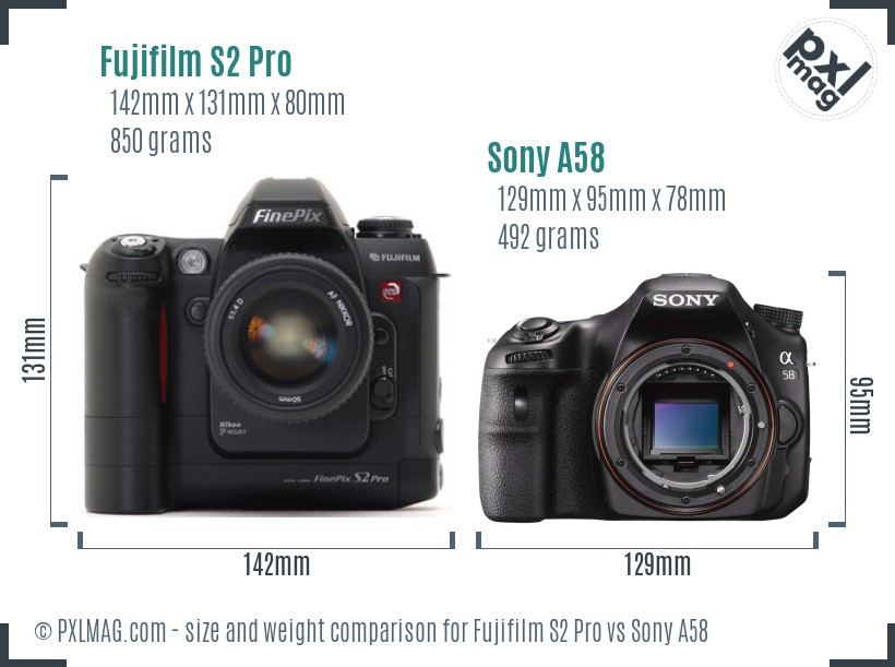 Fujifilm S2 Pro vs Sony A58 size comparison Fujifilm S2 Pro vs Sony A58 size comparison
