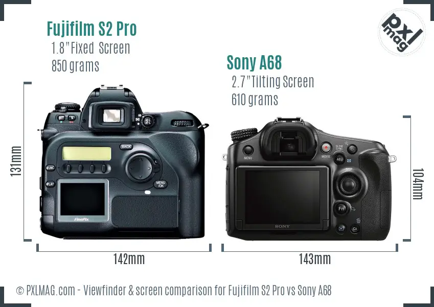 Fujifilm S2 Pro vs Sony A68 Screen and Viewfinder comparison