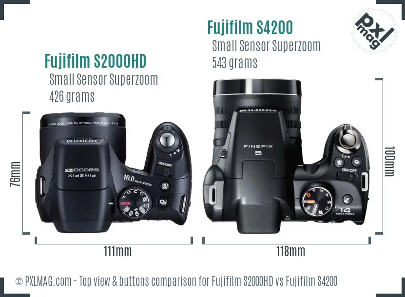 Fujifilm S2000HD vs Fujifilm S4200 top view buttons comparison