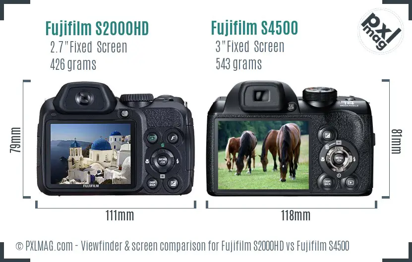 Fujifilm S2000HD vs Fujifilm S4500 Screen and Viewfinder comparison