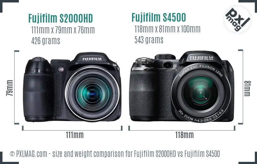 Fujifilm S2000HD vs Fujifilm S4500 size comparison