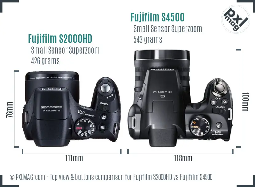 Fujifilm S2000HD vs Fujifilm S4500 top view buttons comparison