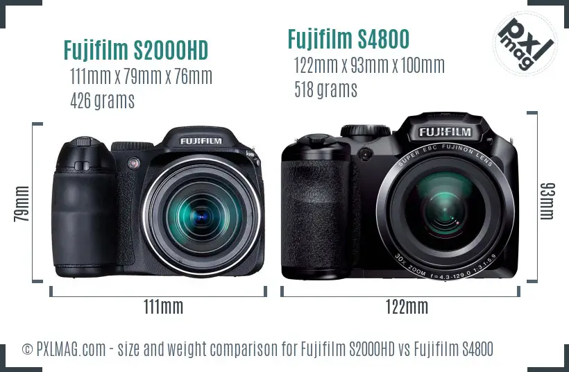 Fujifilm S2000HD vs Fujifilm S4800 size comparison