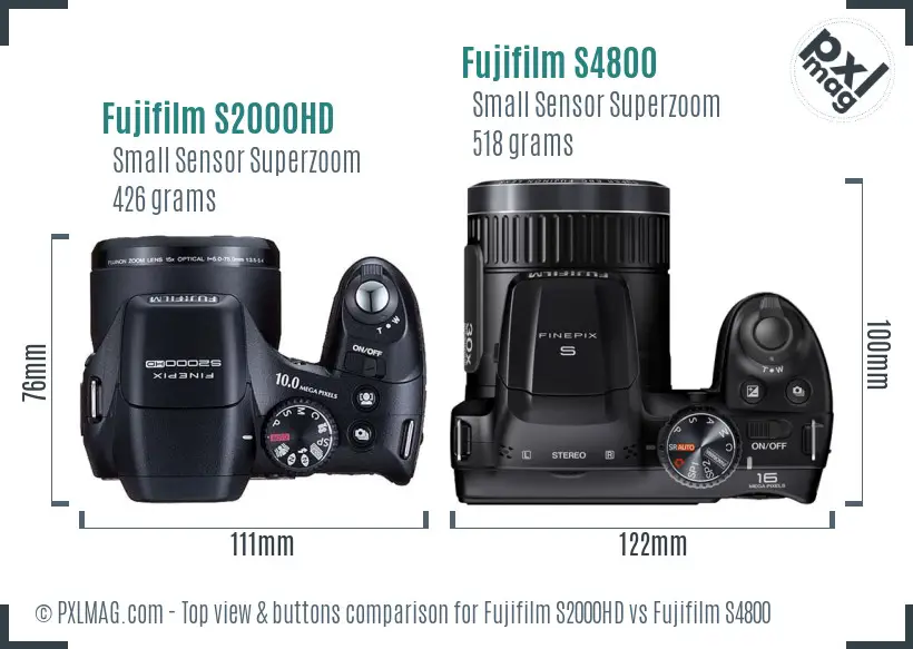 Fujifilm S2000HD vs Fujifilm S4800 top view buttons comparison