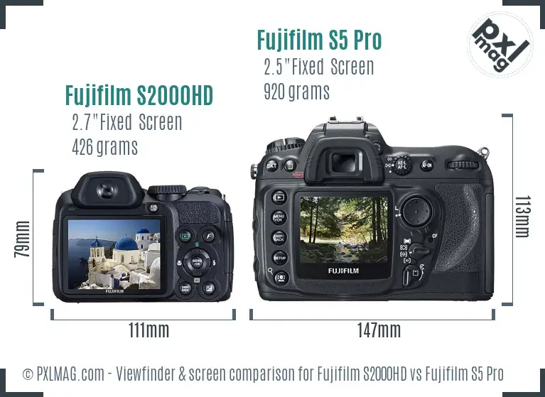 Fujifilm S2000HD vs Fujifilm S5 Pro Screen and Viewfinder comparison