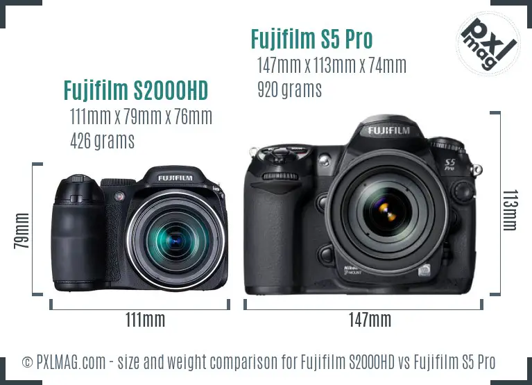 Fujifilm S2000HD vs Fujifilm S5 Pro size comparison