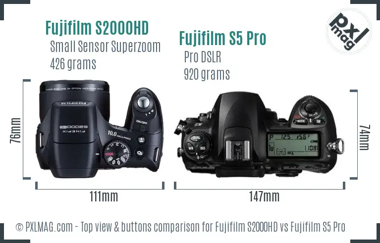 Fujifilm S2000HD vs Fujifilm S5 Pro top view buttons comparison