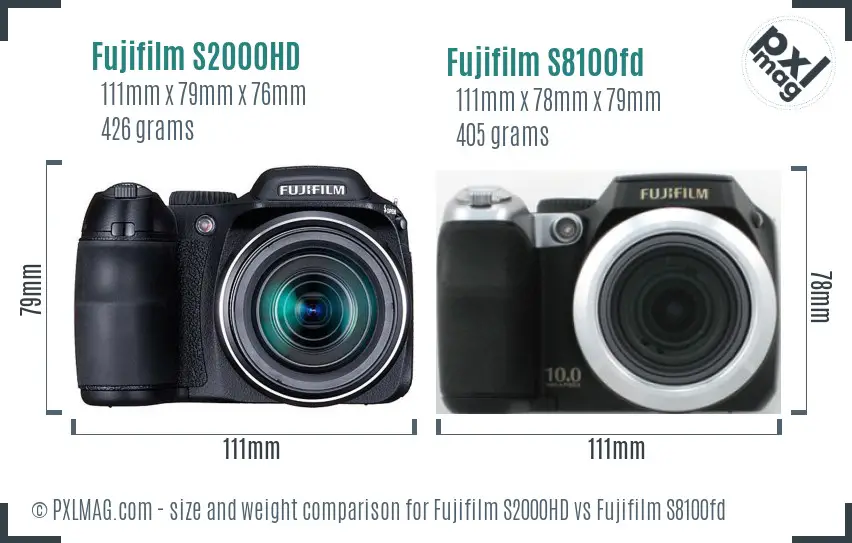 Fujifilm S2000HD vs Fujifilm S8100fd size comparison