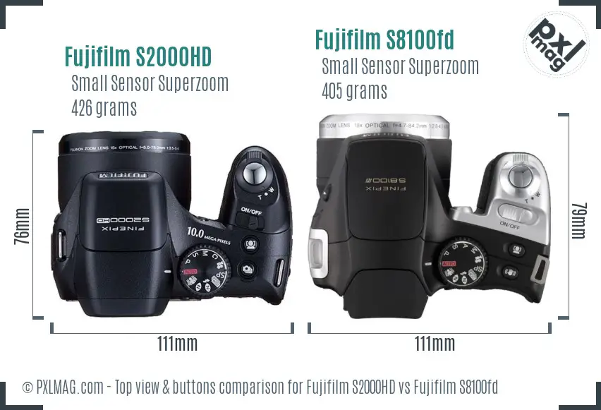 Fujifilm S2000HD vs Fujifilm S8100fd top view buttons comparison