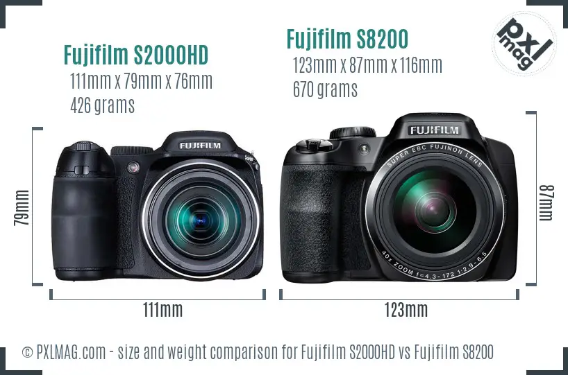 Fujifilm S2000HD vs Fujifilm S8200 size comparison
