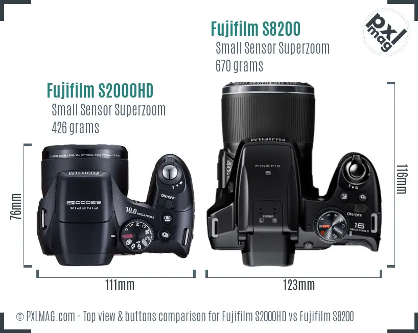 Fujifilm S2000HD vs Fujifilm S8200 top view buttons comparison