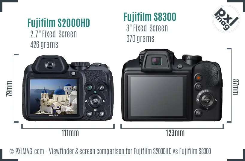 Fujifilm S2000HD vs Fujifilm S8300 Screen and Viewfinder comparison
