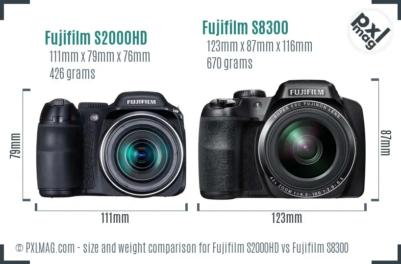 Fujifilm S2000HD vs Fujifilm S8300 size comparison
