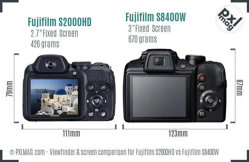 Fujifilm S2000HD vs Fujifilm S8400W Screen and Viewfinder comparison