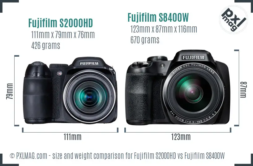 Fujifilm S2000HD vs Fujifilm S8400W size comparison