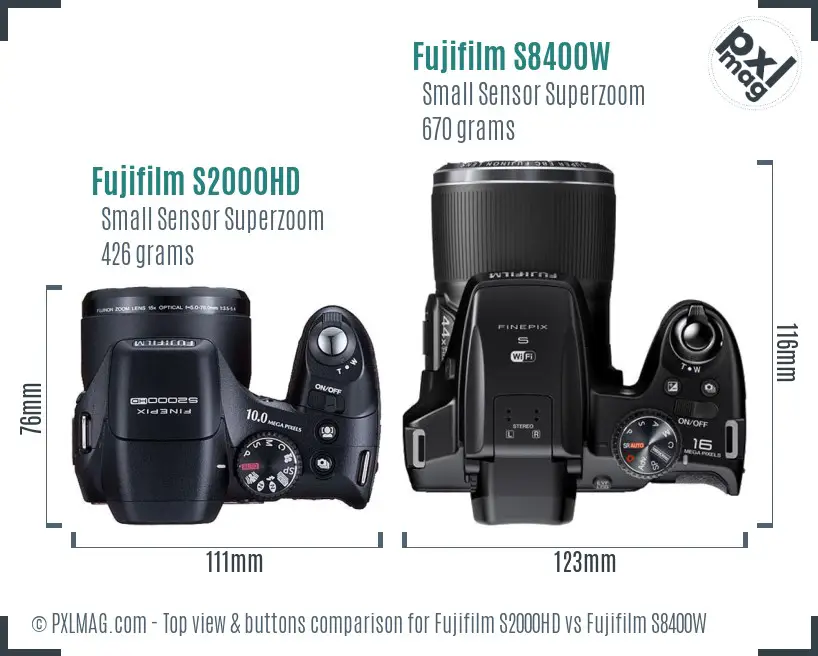 Fujifilm S2000HD vs Fujifilm S8400W top view buttons comparison