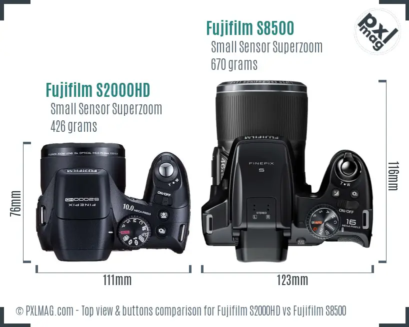Fujifilm S2000HD vs Fujifilm S8500 top view buttons comparison