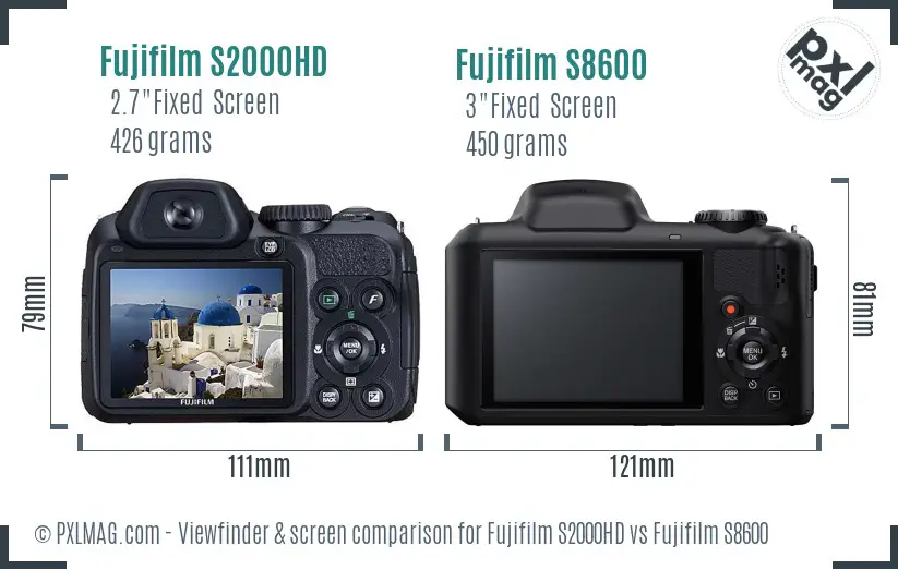 Fujifilm S2000HD vs Fujifilm S8600 Screen and Viewfinder comparison