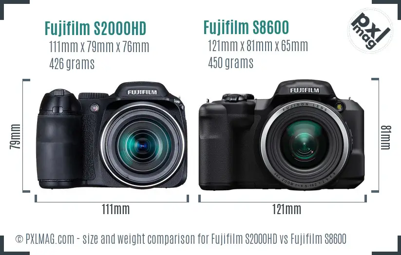 Fujifilm S2000HD vs Fujifilm S8600 size comparison