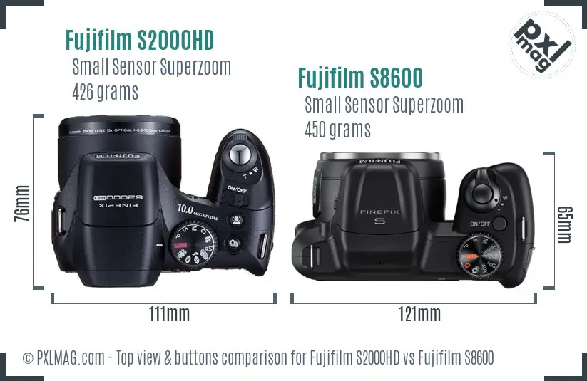 Fujifilm S2000HD vs Fujifilm S8600 top view buttons comparison