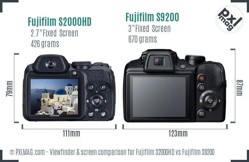 Fujifilm S2000HD vs Fujifilm S9200 Screen and Viewfinder comparison